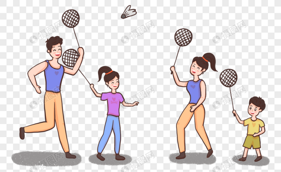 家庭日打羽毛球的一家人图片