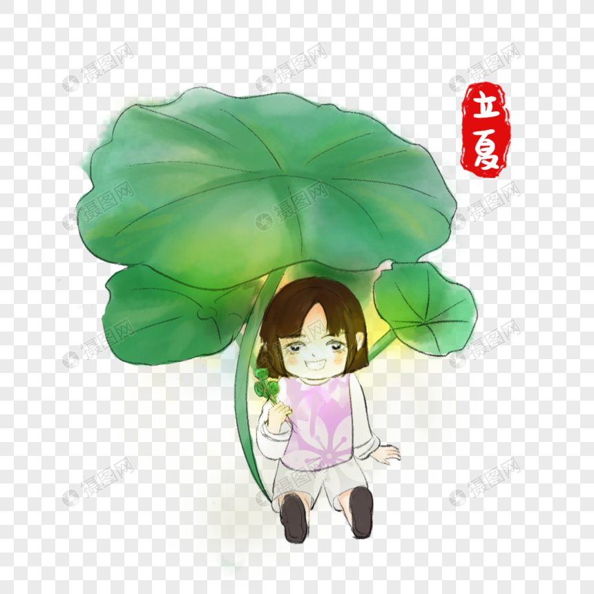 立夏节气 荷叶 插画 女孩图片