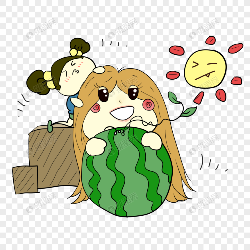 立夏抱着西瓜小女孩