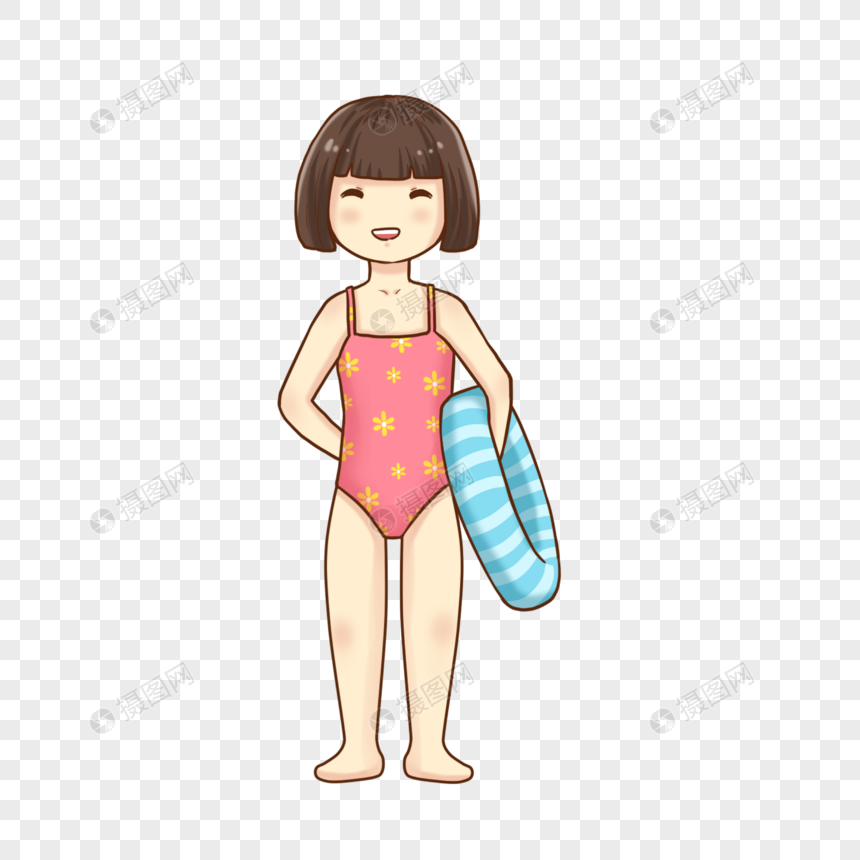 夏天穿泳衣的小女孩