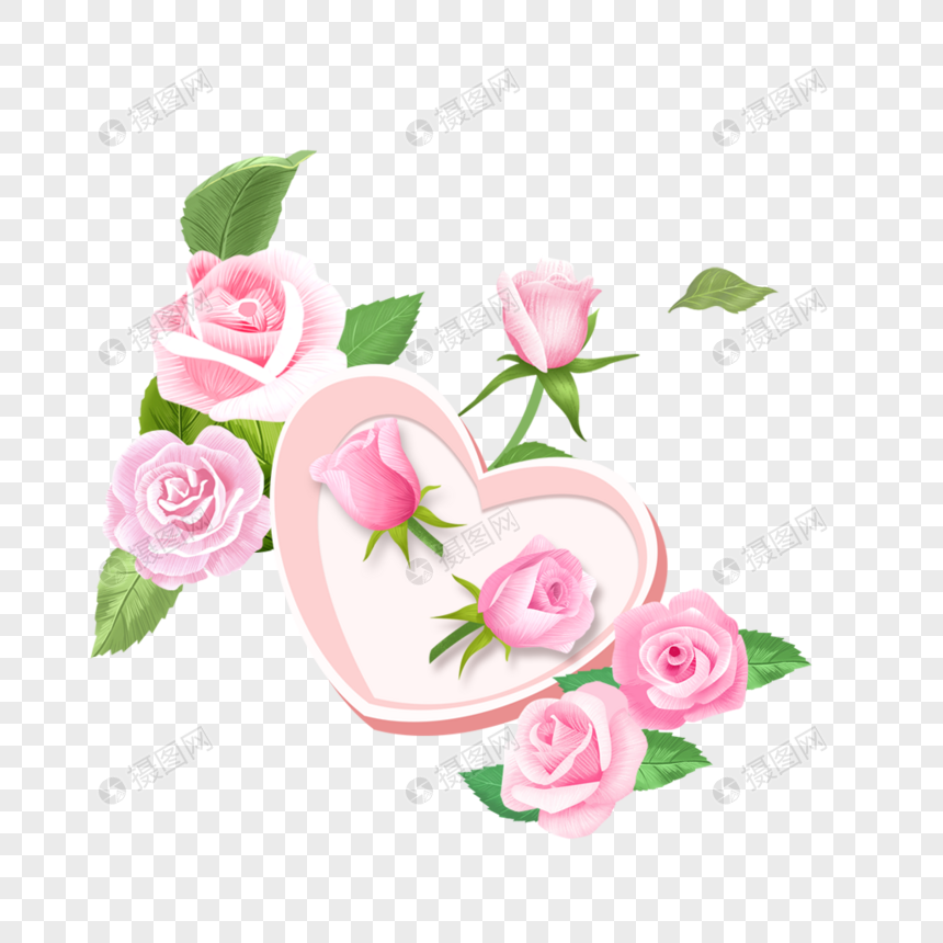 情人节玫瑰花礼盒手绘素材图片