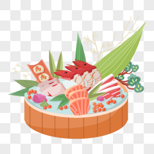 拼盘日本快餐海鲜生鱼片海鲜虾鱼子鳗鱼芥末高清图片