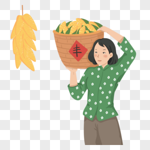 粮食大丰收扛着玉米的女人高清图片