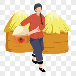 丰收抱着稻米的劳动人民高清图片