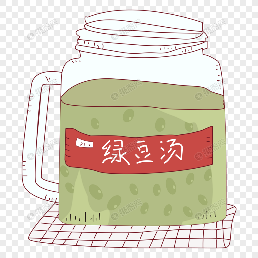 手绘夏日解暑玻璃瓶绿豆汤