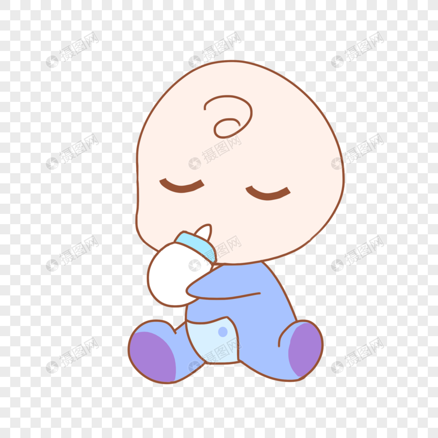 手绘卡通母亲节抱奶瓶的婴儿
