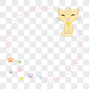 可爱猫咪彩色猫爪印边框高清图片
