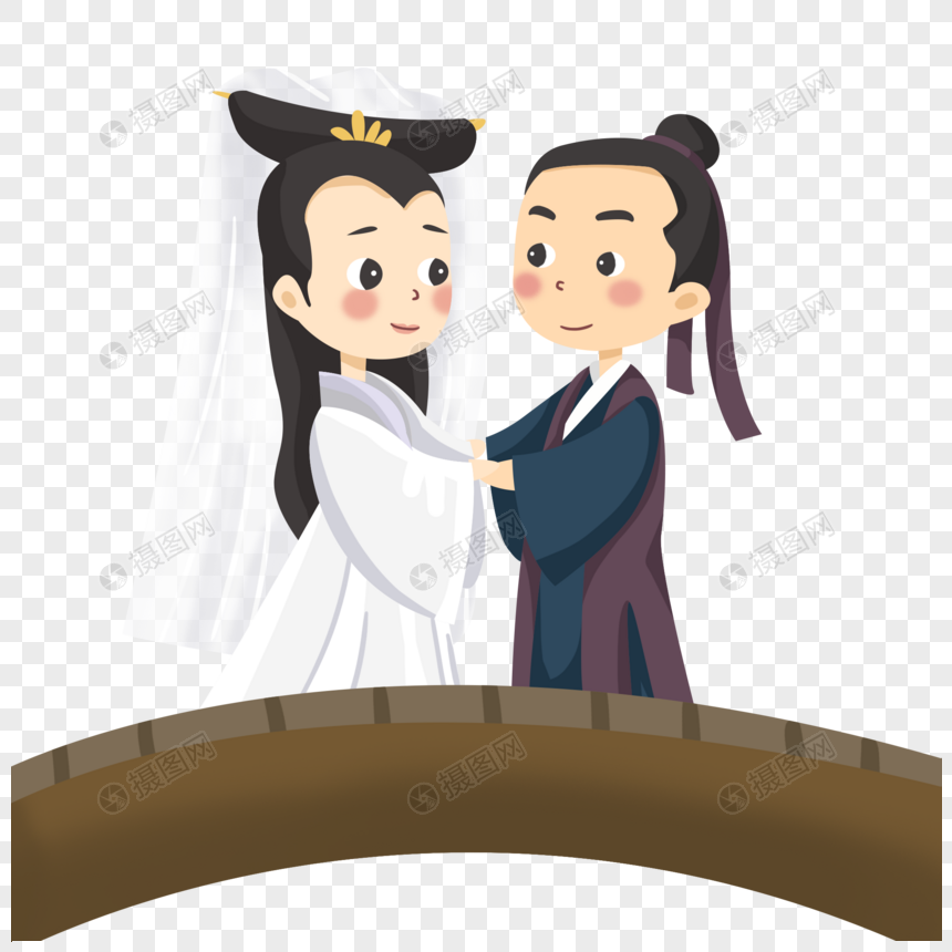 手绘卡通许仙和白娘子