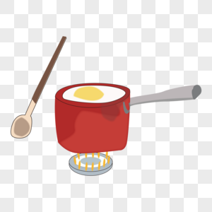 卡通做饭红色汤锅木勺图片