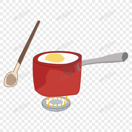 卡通做饭红色汤锅木勺图片