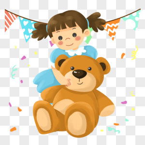 抱着大型玩具熊礼物的小女孩图片