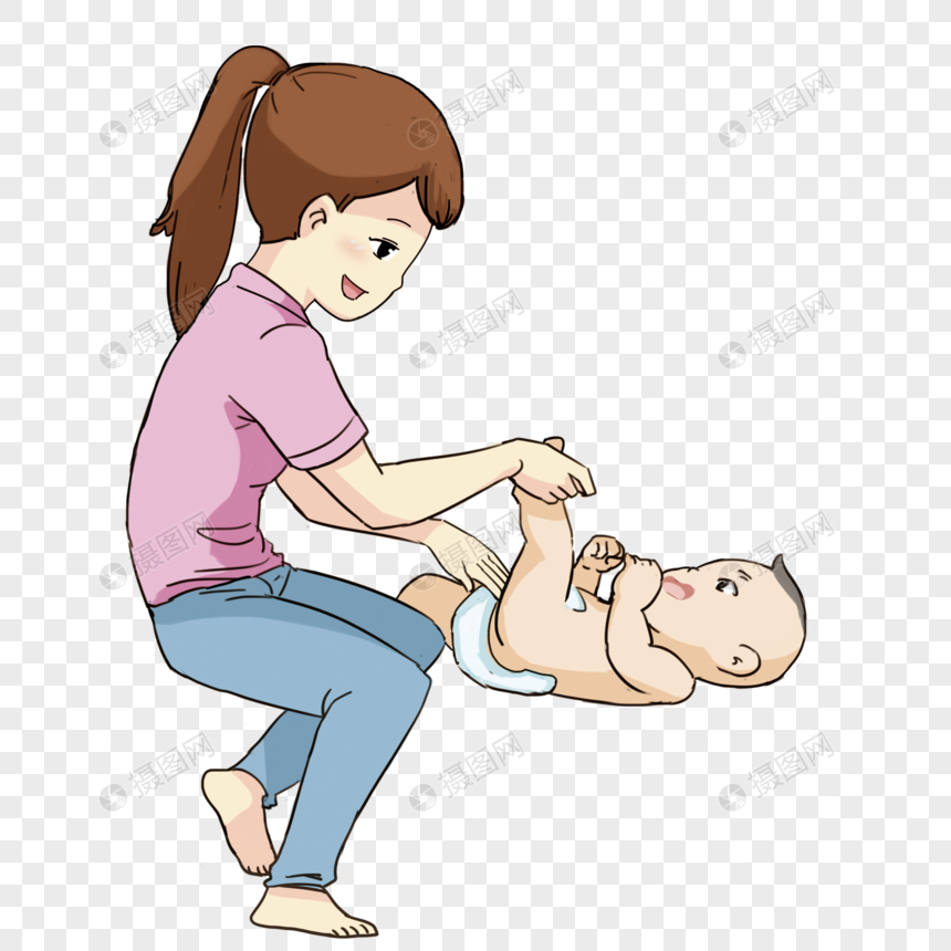 妈妈给婴儿换尿布