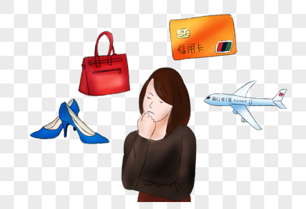 女生出门飞机旅行必备包包鞋子信用卡高清图片