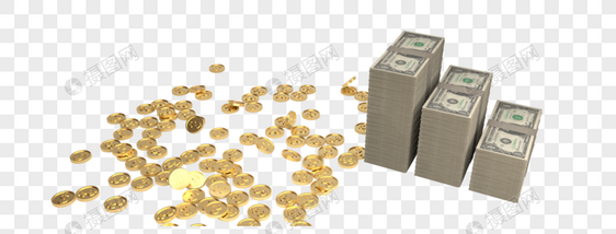钞票与金币图片