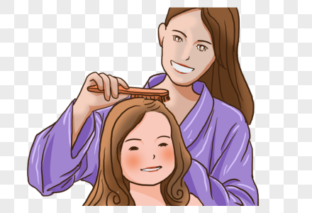 女儿为母亲梳头图片