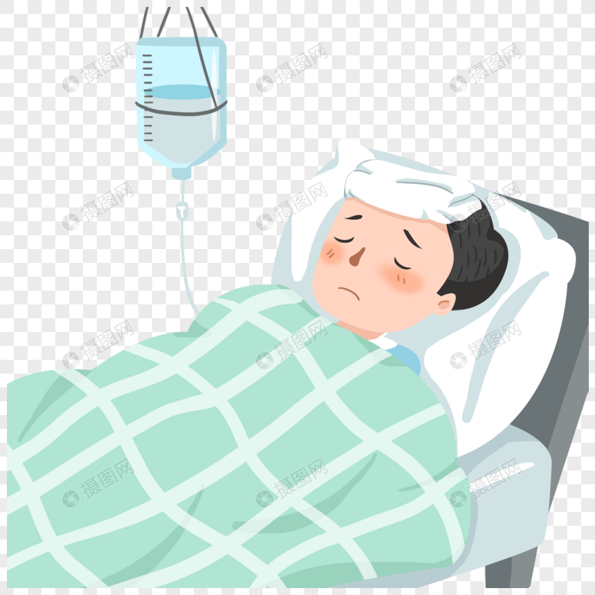 免抠元素 手绘/卡通元素 生病中在吊水的男人.psd