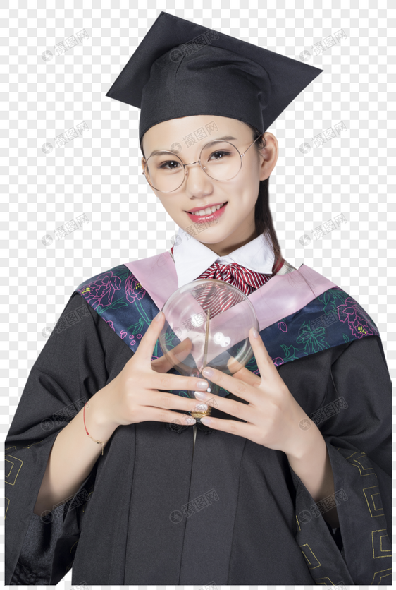 拿着灯泡的毕业女学生图片