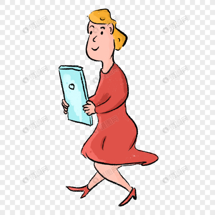 女生拿着手机走路漫画图片
