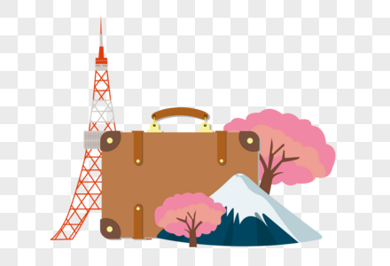 日本景色和行李箱图片