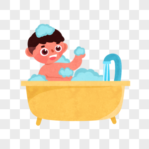 洗澡男孩清洁泡泡浴高清图片