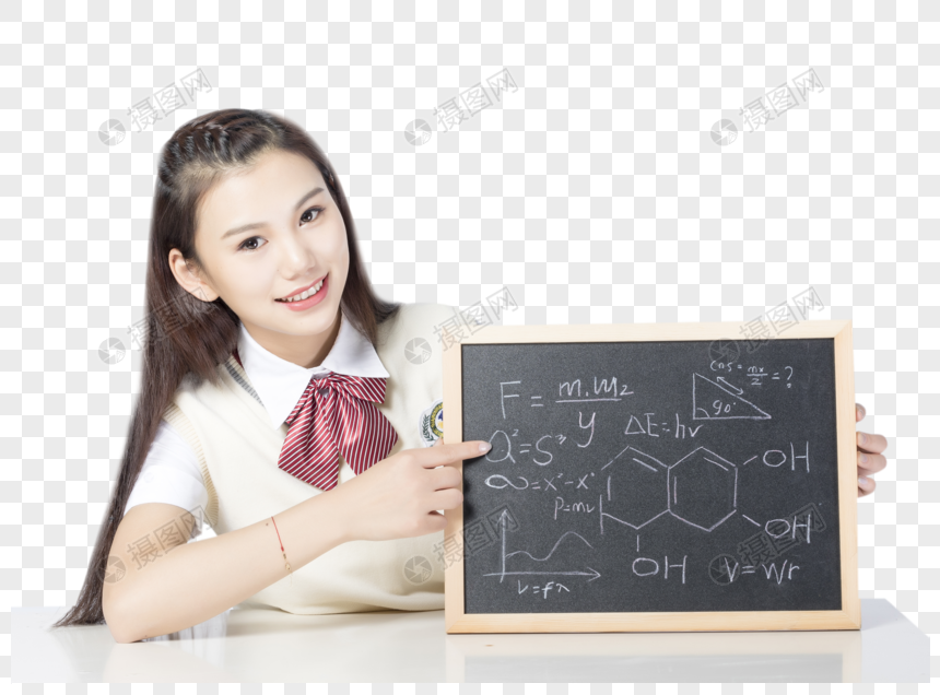 拿着黑板的女学生图片