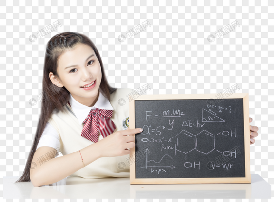 拿着黑板的女学生图片