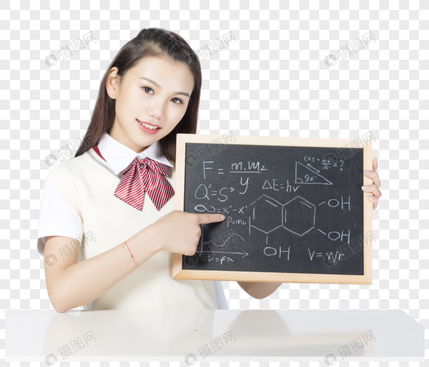 拿着黑板的女学生图片