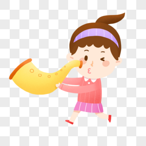 儿童节吹喇叭玩耍的小女孩图片