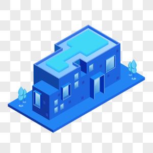 2.5D蓝色渐变立体建筑房子插画图片