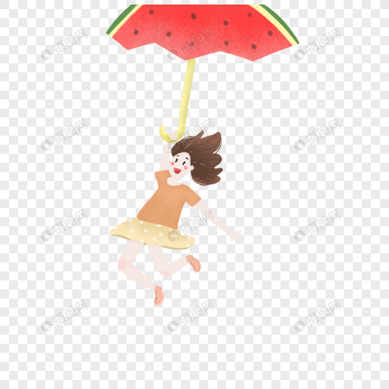 拿着西瓜雨伞的女孩图片