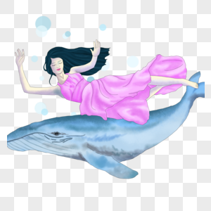 手绘环保女孩海洋鲸鱼图片