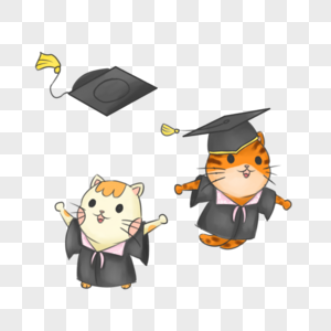 手绘卡通毕业季猫咪学士服高清图片