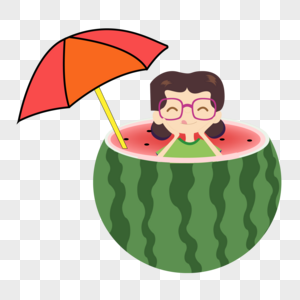 夏季卡通人物吃西瓜装饰素材图片