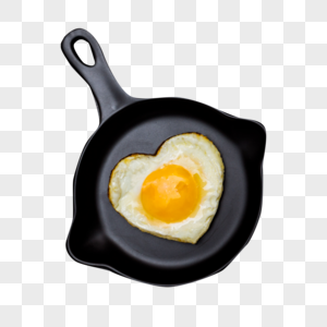 平底锅中的心形煎蛋图片