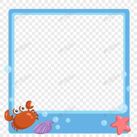 蓝色海洋生物相框边框图片
