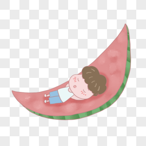 小男孩躺在西瓜船上睡觉图片