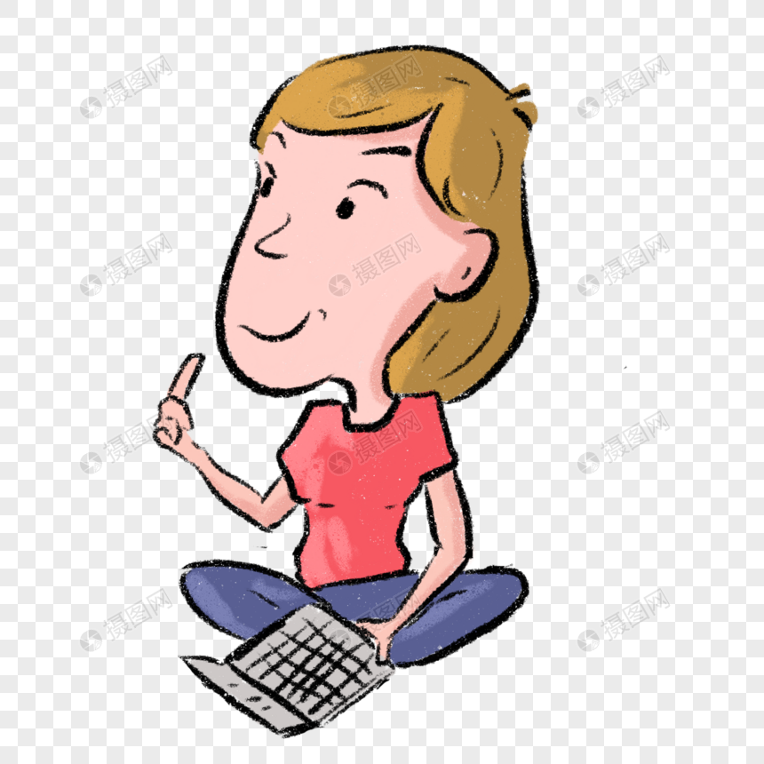 女生坐着拿着计算机理财漫画图片