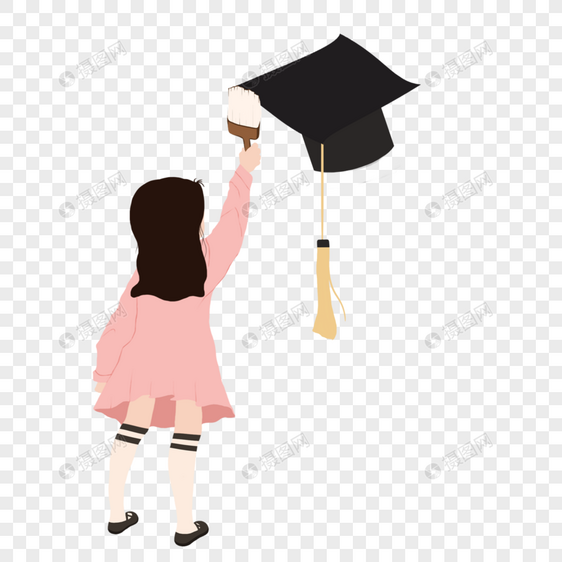 涂画毕业帽子的少女图片