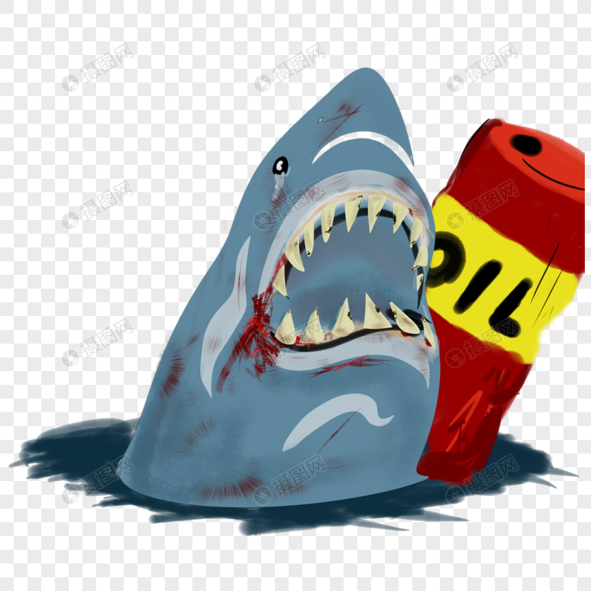 免抠元素 手绘/卡通元素 海洋污染之鲨鱼.