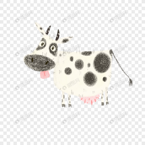 手绘可爱动物奶牛ins网红风格儿童插画手帐元素图片