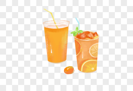 夏日果汁卡通手绘橙汁高清图片