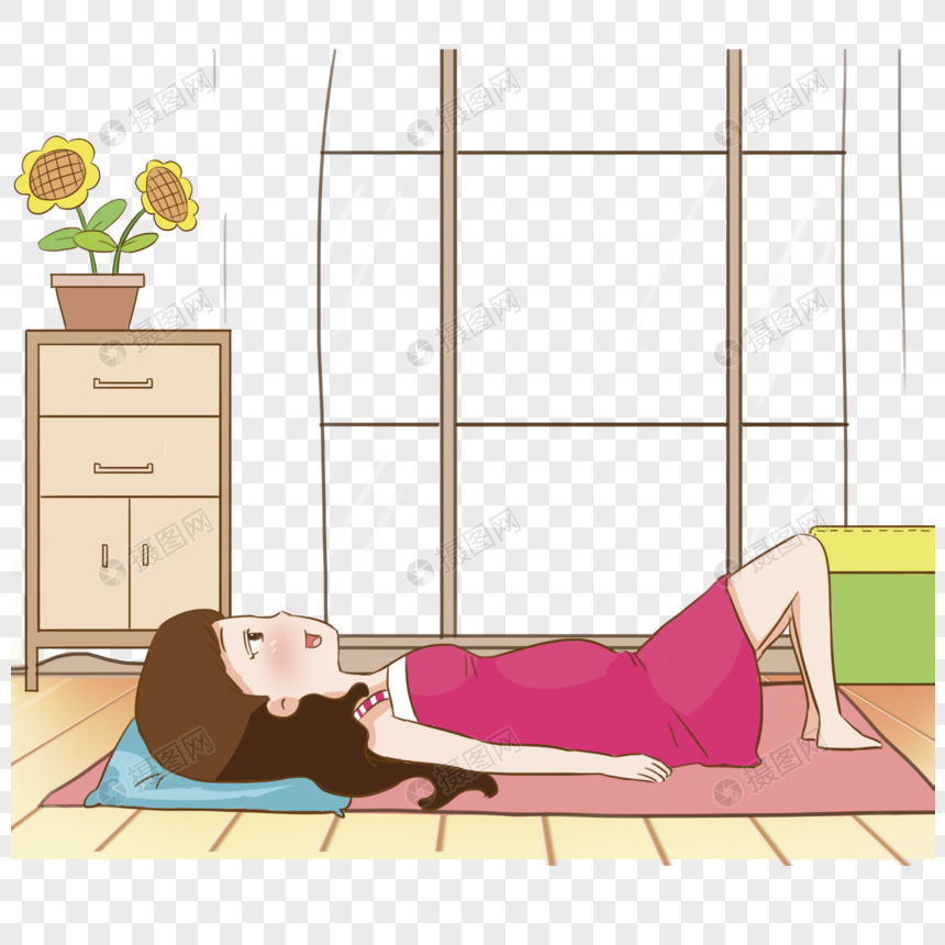 孕妇屈膝躺着