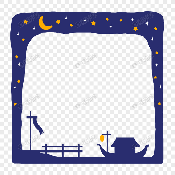 夜晚靠岸的小船边框图片