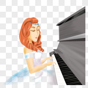 弹钢琴的女孩手绘弹钢琴高清图片素材