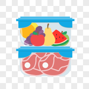 保鲜盒中的水果和肉排图片