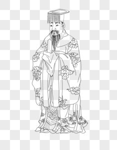 卡通古代皇帝插图线条高清图片素材