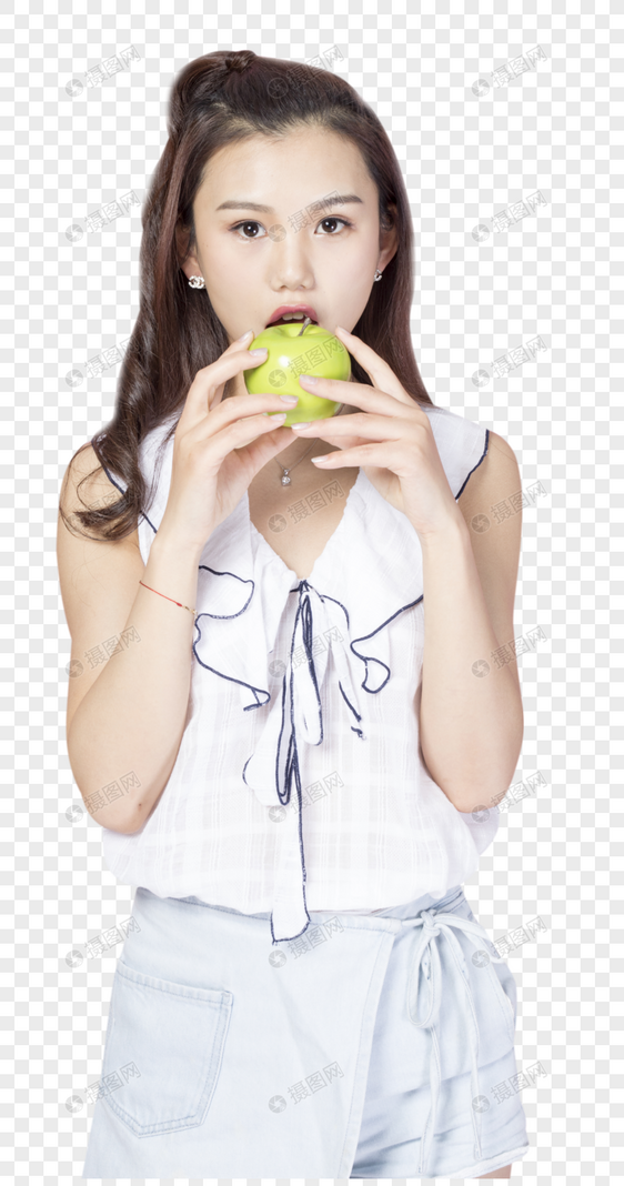拿着苹果的青年女性图片