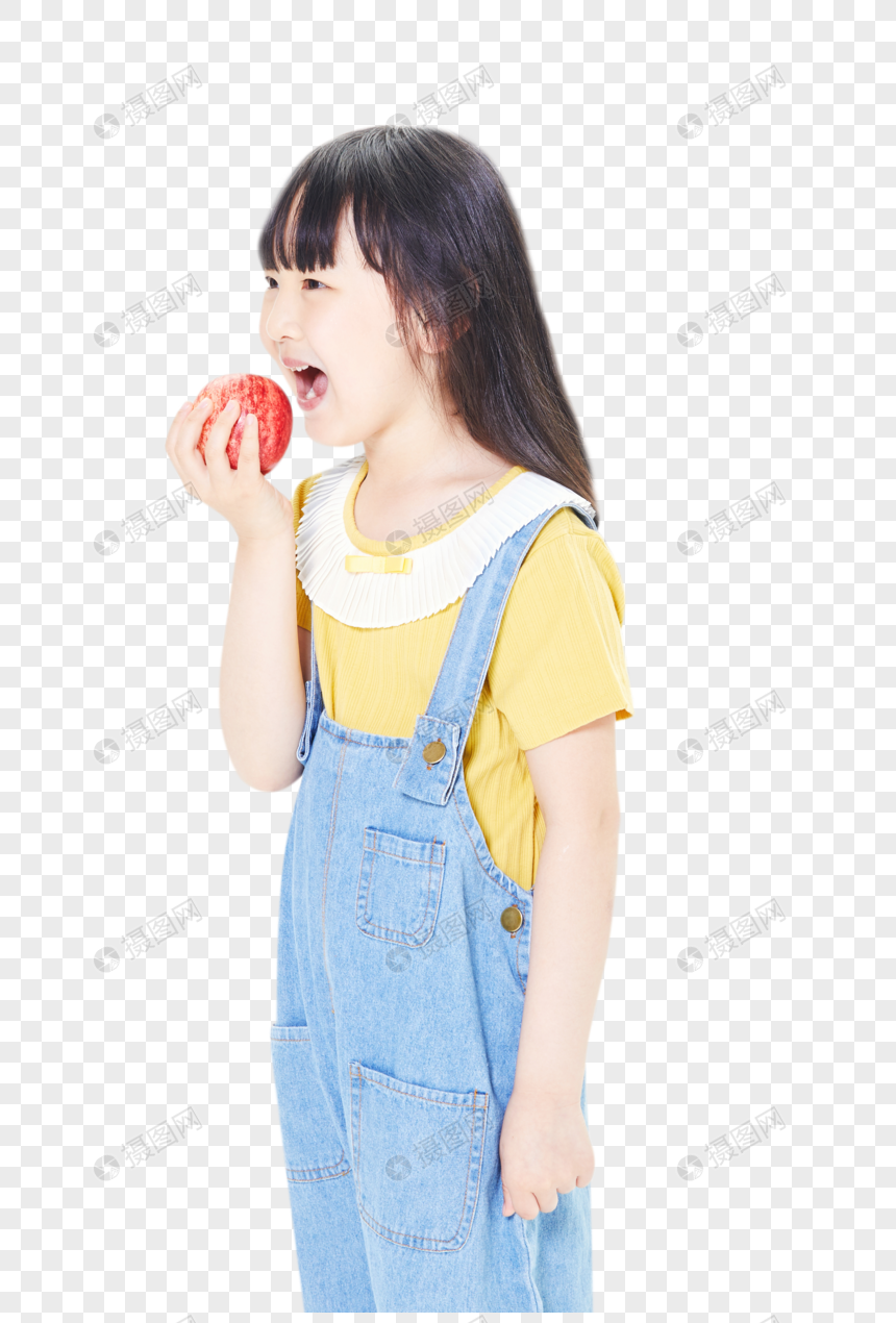 小女孩吃苹果