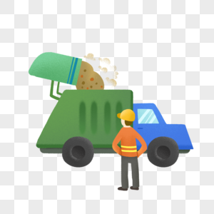 清理垃圾的环卫工和垃圾车图片