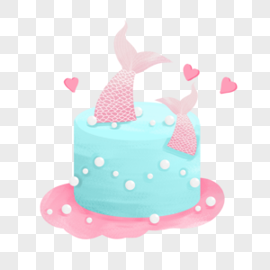 儿童节美人鱼珍珠蛋糕蓝色粉色渐变手绘装饰图案图片